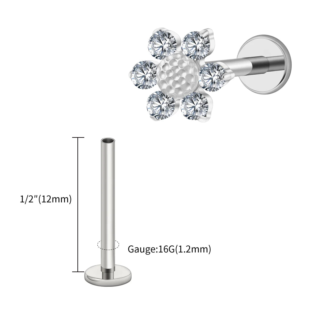 Right Grand ASTM F136 Titanium 16G Mini Sunflower Cartilage Earring Dainty Flower CZ Helix Conch Earlobe Piercing Labret Stud