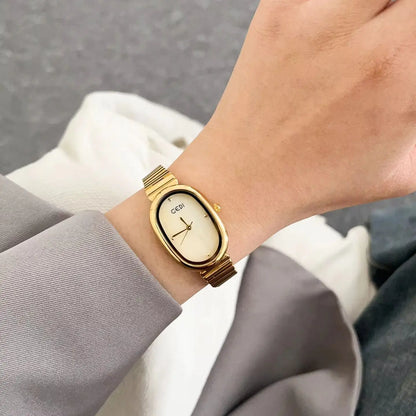 Stylish and Elegant Women's Watch Oval Mother-of-Pearl Dial with Steel Bracelet Sophisticated Student Quartz Watches for Women