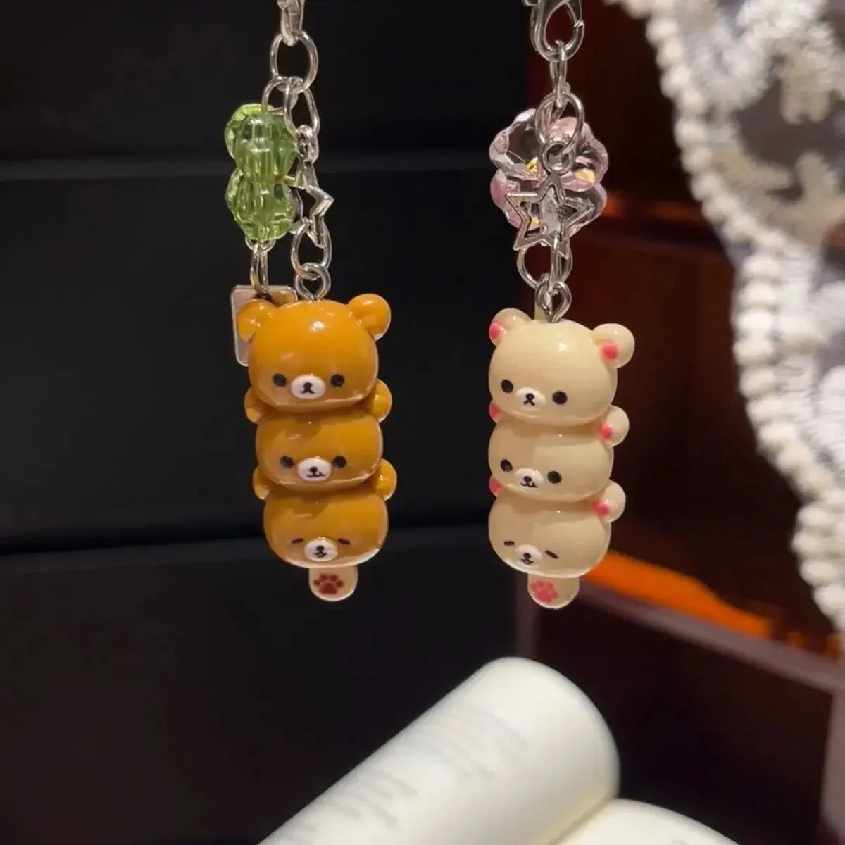 Cute Bear Phone Charms Pendant Kawaii Anime Keychain Accessories for Keys Schoolbag IPhone17 Pro Max Airpods Ins Korean Style