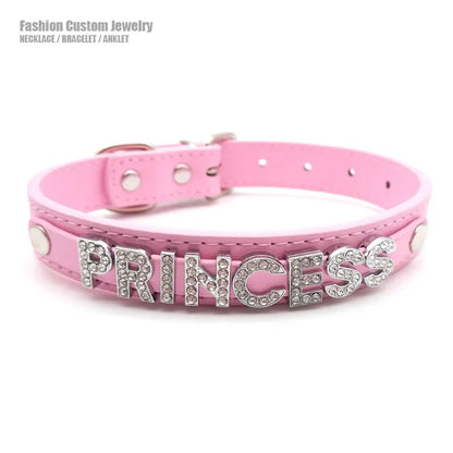 Sexy Pink Leather Collar Letters Daddy PRINCESS Choker Necklace Cute Adult DDLG Cosplay Personalized Custom Jewelry
