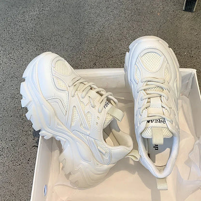Women New Fashion Platform Sport Shoes Women Summer Black Casual Chunky Sneakers Women Mesh Leather Platform Shoes