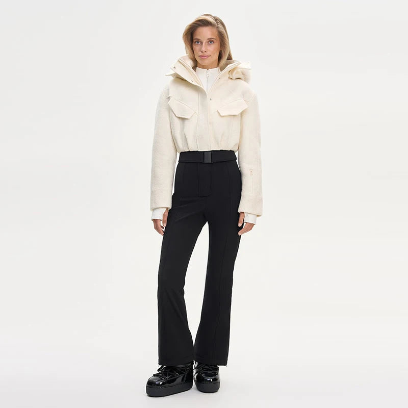 Casual Fur-Trimmed Hooded Ski Suit Women Fashion Belted Slim Full Sleeve Warm Jumpsuits Female 2026 Winter Snow Bodysuit Lady