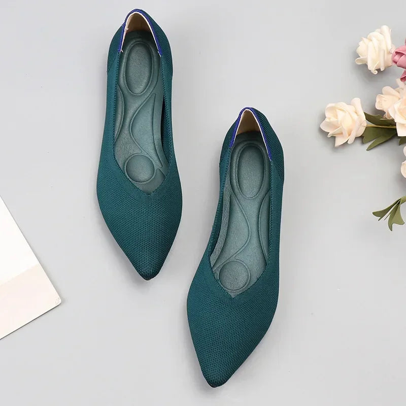 Women's Shoes Mesh Breathable Pointed Toe Flat Shoes Fashion Soft Bottom Knitted Shoes Female Casual Slip on Footwear Loafers85