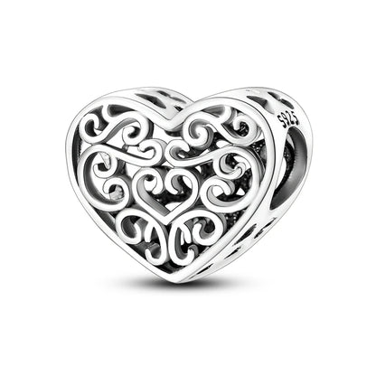 Charms Beads 925 Sterling Silver Tree of Life Peach Heart Sweet Love Charms Fit Pendants Bracelets Necklaces Women Jewelry Gift