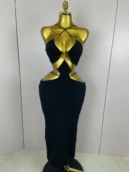 Sexy Halter Hollow Out  Sleeveless Black Red Bodycon Long Bandage Dress 2025 Women Celebate Elegant Luxury Birthday Club Dress