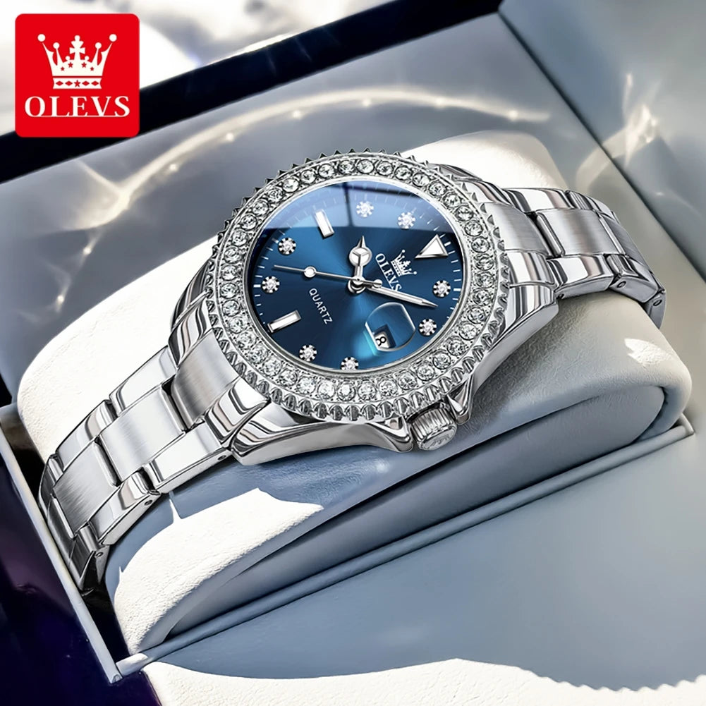 OLEVS 9945 Elegant Original Watches For Woman Quartz Watch Waterproof Luminous Automatic Date Ladies Watch Gifts Diamond Bezel