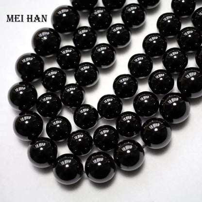 Meihan Natural Black Tourmaline 4mm 6mm 8mm 10mm 12mm Smooth Round Loose Beads for Jewelry Making DIY Bracelet Necklace