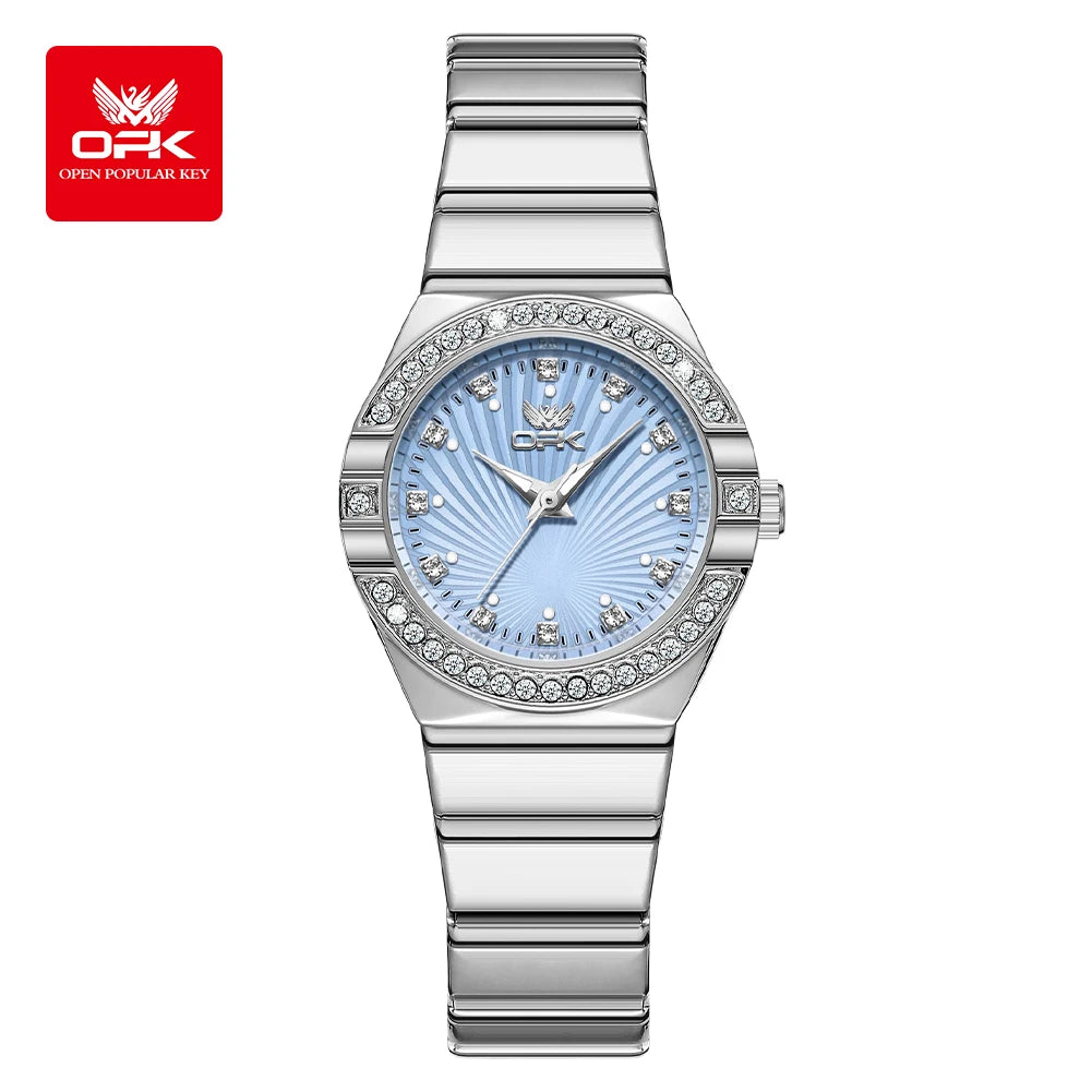 OPK 6042 Women's Quartz Watches Elegant Fashion Stainless Steel Strap Waterproof Luminous Diamond Dial Ladies Dress Wristwatches