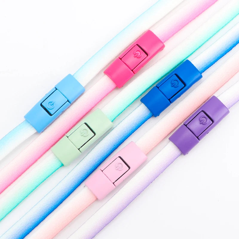 Switches Colorful Metal Buckle No Tie Shoe Laces Press Lock Shoelaces Without Ties Elastic Flat Shoelace Sneaker Kids Adult