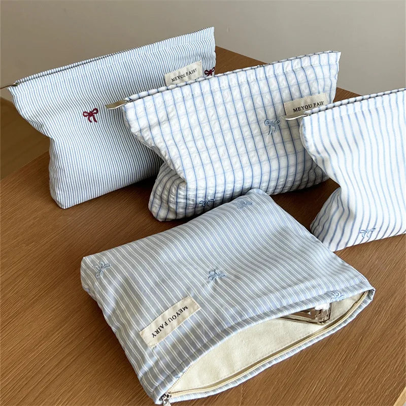 New Blue Color Mommy Bag Bowknot Embroidery Makeup Bag Zipper Baby Diaper Bag Nappy Pouch Travel Toiletry Storage Bags