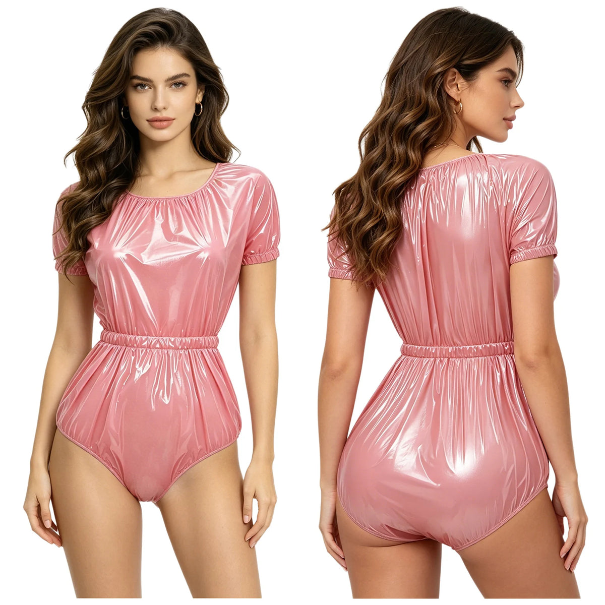 Womens Waterproof Diaper Cover Jumpsuit Buttoned Crotch Short Sleeve Elastic Waist Leakproof Adaptive Bodysuit Swimwear Swimsuit