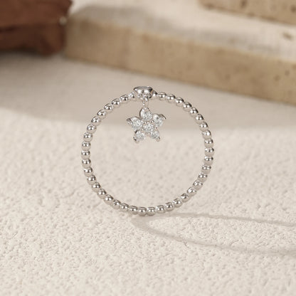 MODIAN D Color Flowers Moissanite Rings 925 Sterling Silver Beads Shiny Stars Swing Pendant Ring For Women Daisy Fine Jewelry