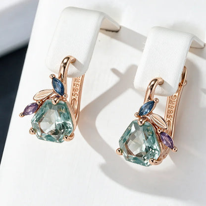 Wbmqda Light Green Stone Flower Shape Earrings For Women 585 Rose Gold Color Fashion Holiday Jewelry Accessories