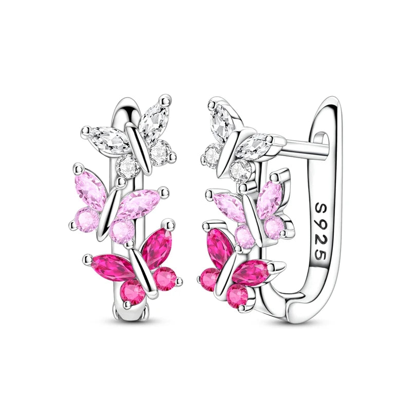 Original 925 Sterling Silver Hoop Earrings Women's Fashion Jewelry Butterfly Iris Lily of the Valley Tulip Flower Luxury Earring