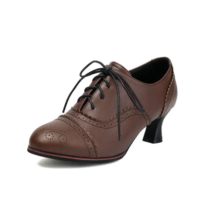 Women's Kitten Heels Oxford Pumps Retro Victorian Style Vintage Mid-Heels Lace Up Brogues Witch Costume Cosplay Shoes