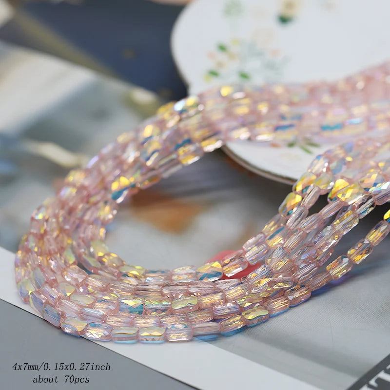 70pcs/lot Color Faceted Square Loose Beads Crystal Glass Beads Faceted Loose Spacer Beads for Jewelry Making DIY