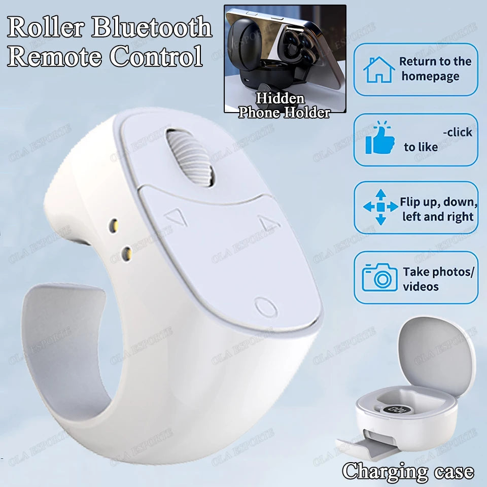Remote Control Wireless Bluetooth Roller Fingertip Ring portable Mobile Mice Video Automatic Page Turner Browsing Ring R12