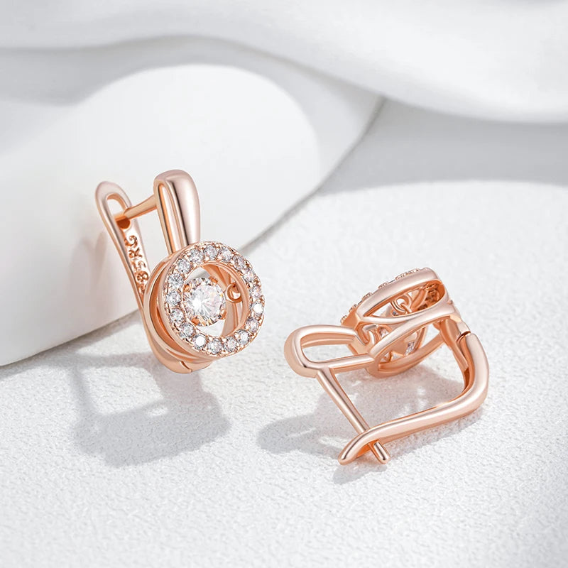 Kienl Hot 585 Rose Gold Color English Earrings for Women Fashion Swaying Natural Zircon Accessories High Quality Daily Jewelry