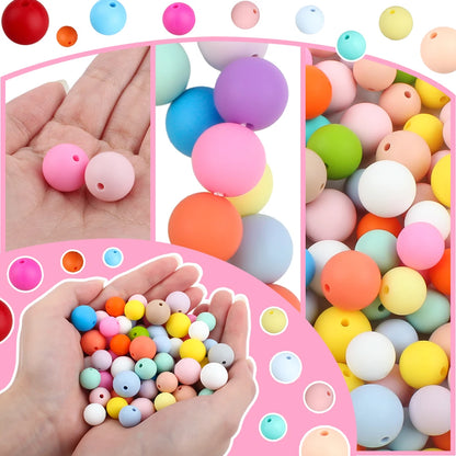 50Pcs/Lot 15mm 9mm 12mm Silicone Beads for DIY KeyChains Jewelry Making Pen Necklace Bracelet Round Loose Beads Choose Color