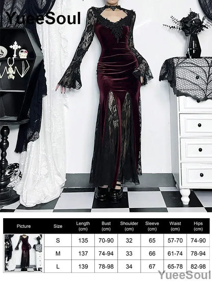 Halloween Gothic Grunge Punk Women Dress Long Sleeve Lace Slim Black Dresses 2026 New Y2K Harajuku Lolita Fairy Core Party Dress