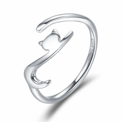 WOSTU 925 Sterling Silver Pet Cat Stackable opening Ring For Women Snake Dog Adjustable rings Fine Jewelry Party Birthday Gift