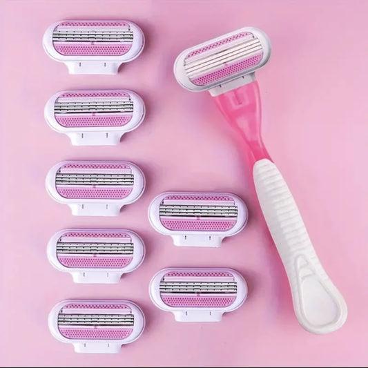 Women Razor 1 Handle 3 Cartridges Stainless Steel Blade Rubber Handle Reusable Body Hair Remove Razor Blade