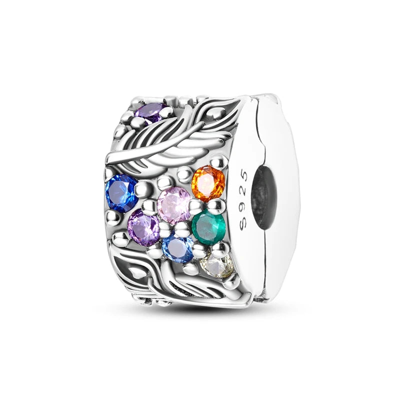 Original 925 Sterling Silver Clip Charm Inlaid Zircon Cat Butterfly Charm Silicone Spacer Beads For Women Bracelet DIY Jewelry