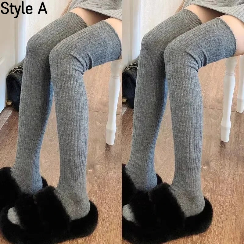 Spring Fall Knee High Stockings for Women White Vertical Stripe Long Socks Fashion Girls JK Skinny Boots Sock Japanese Style