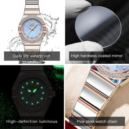 OPK 6042 Women's Quartz Watches Elegant Fashion Stainless Steel Strap Waterproof Luminous Diamond Dial Ladies Dress Wristwatches