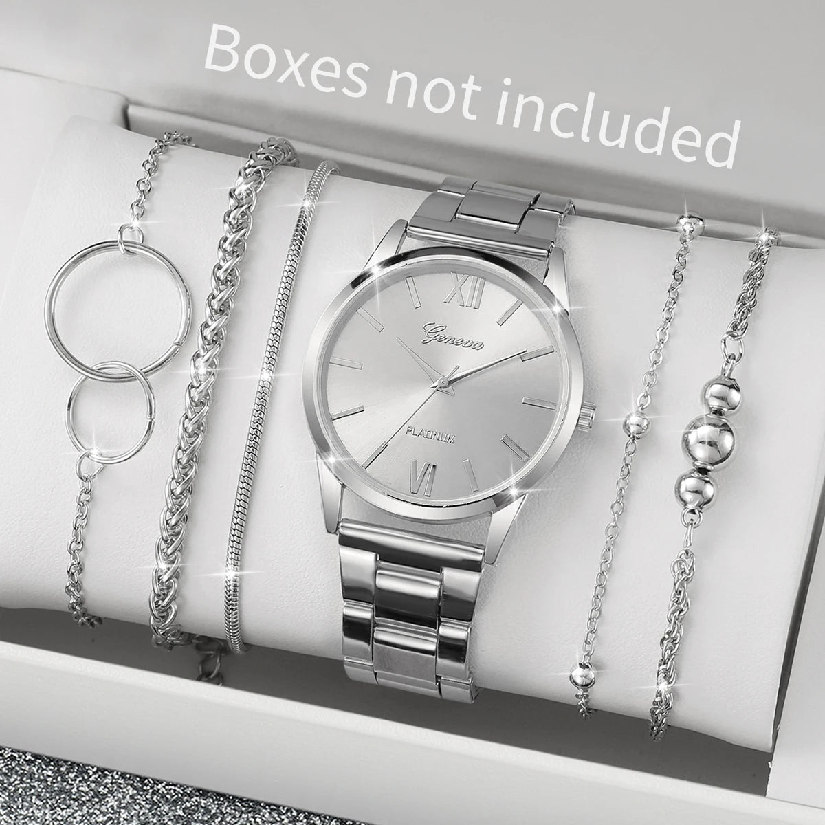 6PCS/Set Fashion Roma Dial Women Quartz Watch Silver Alloy Band Female Wrist Watches Bracelets Set（Without Box）