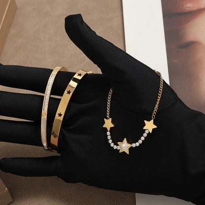 Luxury Star Shaped Stainless Steel Bracelet Set Fashionable Decorative Daily Party Jewelry Gift For Women Men