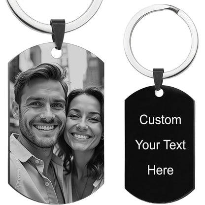 Personalized Photo Keychain, Custom Laser-Engraved Portrait Keychain, Stainless Steel Black Military Tag Pendant, Wedding Thank You Letter Keychain Gift, Valentine's Day Commemorative Keychain, Anniversary Gift