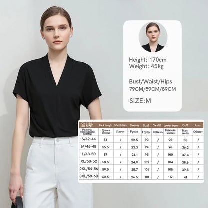 AMII Minimalism 2026 Summer Women's T-shirt Classic Style Casual V-neck Short Sleeve Solid Stretch Female Tops & Tees 12312013