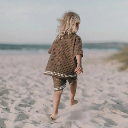 Summer Baby Clothes Hollow Out Turn-down Collar Knitted Sweater Cardigan Shorts Set Baby Sweater Two-piece Set Dgukym