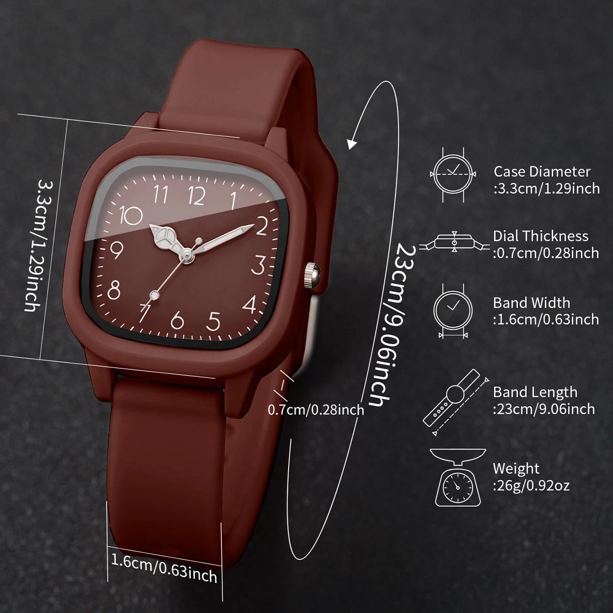 5PCS Fashion Square Women Watches Heart Jewelry Set Casual Silicone Strap Sports Wristwatch Reloj Mujer Girls Gift (Without Box)