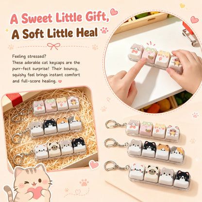 Cute Cat Relax Button Keycap, Kawaii Cat 4-Key Keyboard Fidget Toy for Friends Gift, Portable Fidget Keychain Fashion Bag Charm