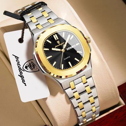 POEDAGAR Fashion Woman Wristwatch Luminous Waterproof Date Week Quartz Ladies Clock Stainless Steel Elegant Women's Watches Gift