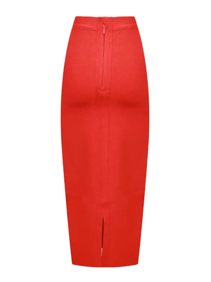 BEAUKEY Sexy Blue Mid Calf HL Bandage Pencil Skirt Long Bodycon Women Stretchable Split Skirt Wholesale XL Red Lady Skirts