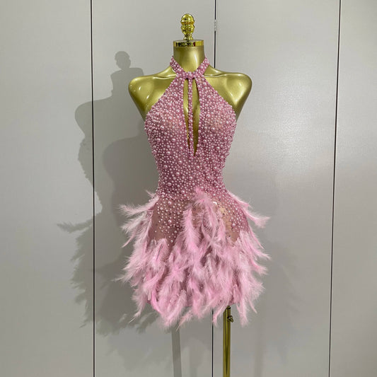 Women's Embellished Halter Mini Dress