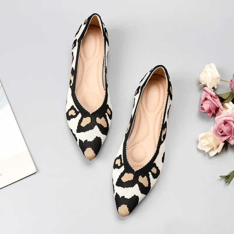 Women's Shoes Mesh Breathable Pointed Toe Flat Shoes Fashion Soft Bottom Knitted Shoes Female Casual Slip on Footwear Loafers85