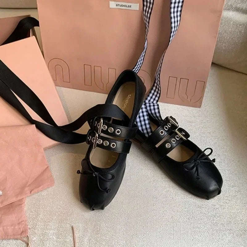 2025 New Fashion Silk Women Ballet Flats Footwear Lolita Shoes Luxury Autumn Female Butterfly-Knot Round Toe Ladies Dance Shoes