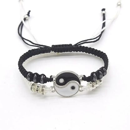 2 PC Jewelry Set Couple Black White Tai Chi Bracelet Rope Adjustable Chain Set Simple Style Daily Wear Jewelry