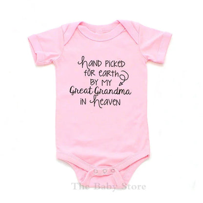 Hand Picked For Earth By My Great Grandma In Heaven Baby Summer Bodysuits Cotton Newborn Jumpsuit Short Sleeve Body Baby Outfits