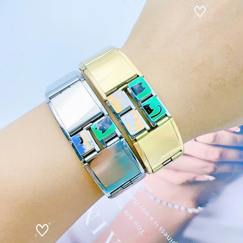 2025 Fashion Functional Elastic Bracelet Modular Bulk Italian Charms Links Fit Bracelet Stainless Steel Jewelry Wholesale