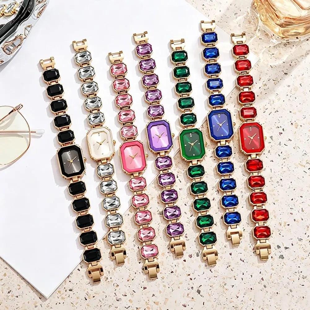 Ladies Bracelet Quartz Watch Sparkling Rhinestone Rectangular Dial Watch Faux Diamond Bracelet Wristwatch For Jewelry Timepiece