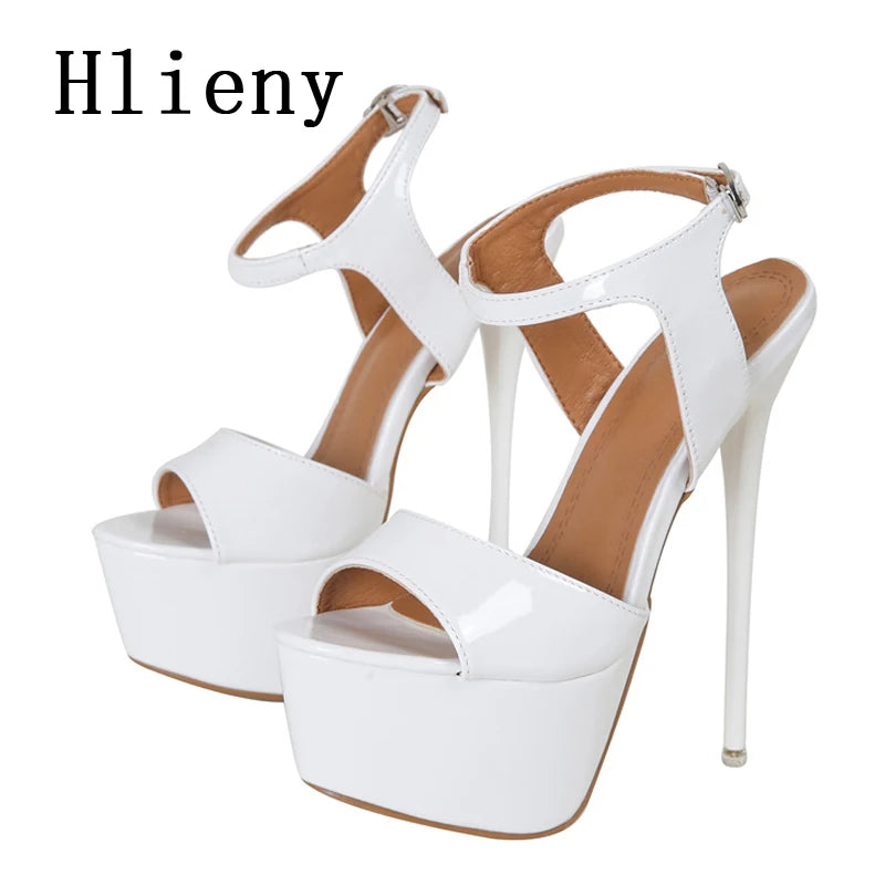 Hlieny 2026 Summer Style Sexy 16cm High Heels Buckle Strap Sandals Women Peep Toe Nightclub Party Stripper Shoes Big Size 45 46