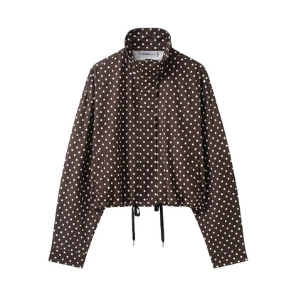 TARUXY Fashion Polka Dot Print Jacket Coat Women's Stand Collar Long Sleeved Workwear Coat Ins Hot Short Casual Female Jackets