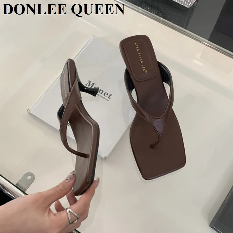 Fashion Brand High Heel Slippers Women Slip On Slide Narrow Band Sandals Shoes Casual Female Slipper Big Size 40 Sandalias Mujer