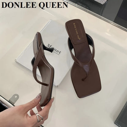 Fashion Brand High Heel Slippers Women Slip On Slide Narrow Band Sandals Shoes Casual Female Slipper Big Size 40 Sandalias Mujer