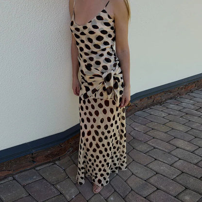 High Waist Wrap Tie Midi Skirt Contrast Leopard Print Flowy Irregular Hem Chiffon Skirts 2026 Summer Elegant Vacation Chic Wear